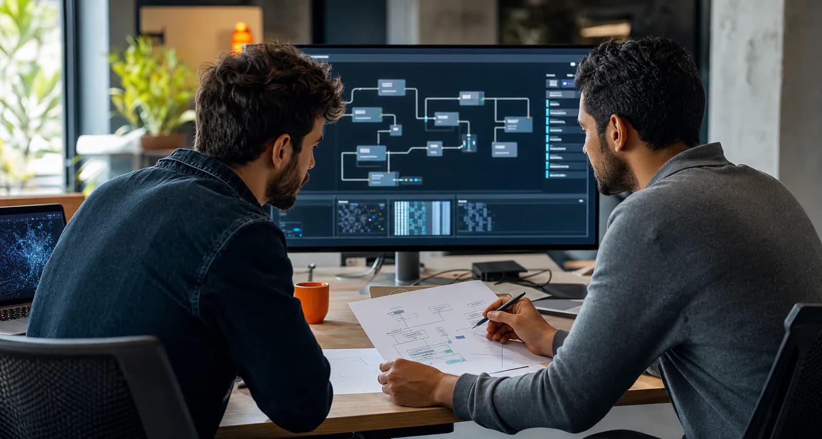 Engineers planning an automated technical system